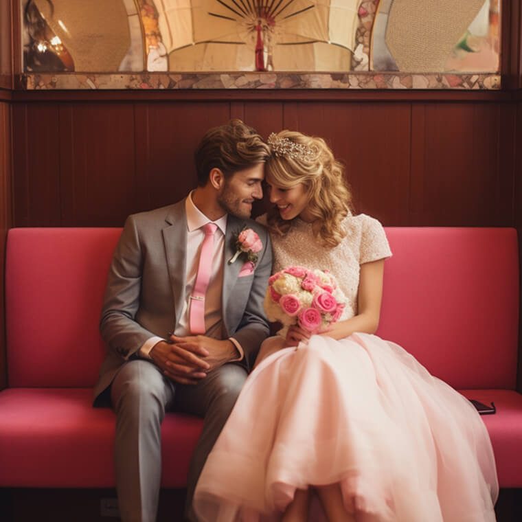 Novios en boda de temática rosa